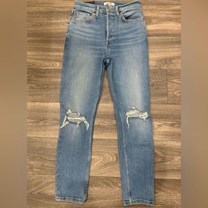 Re/Done Button Fly Jeans.  Size: 26.  Distressed.  Ankle cropped.